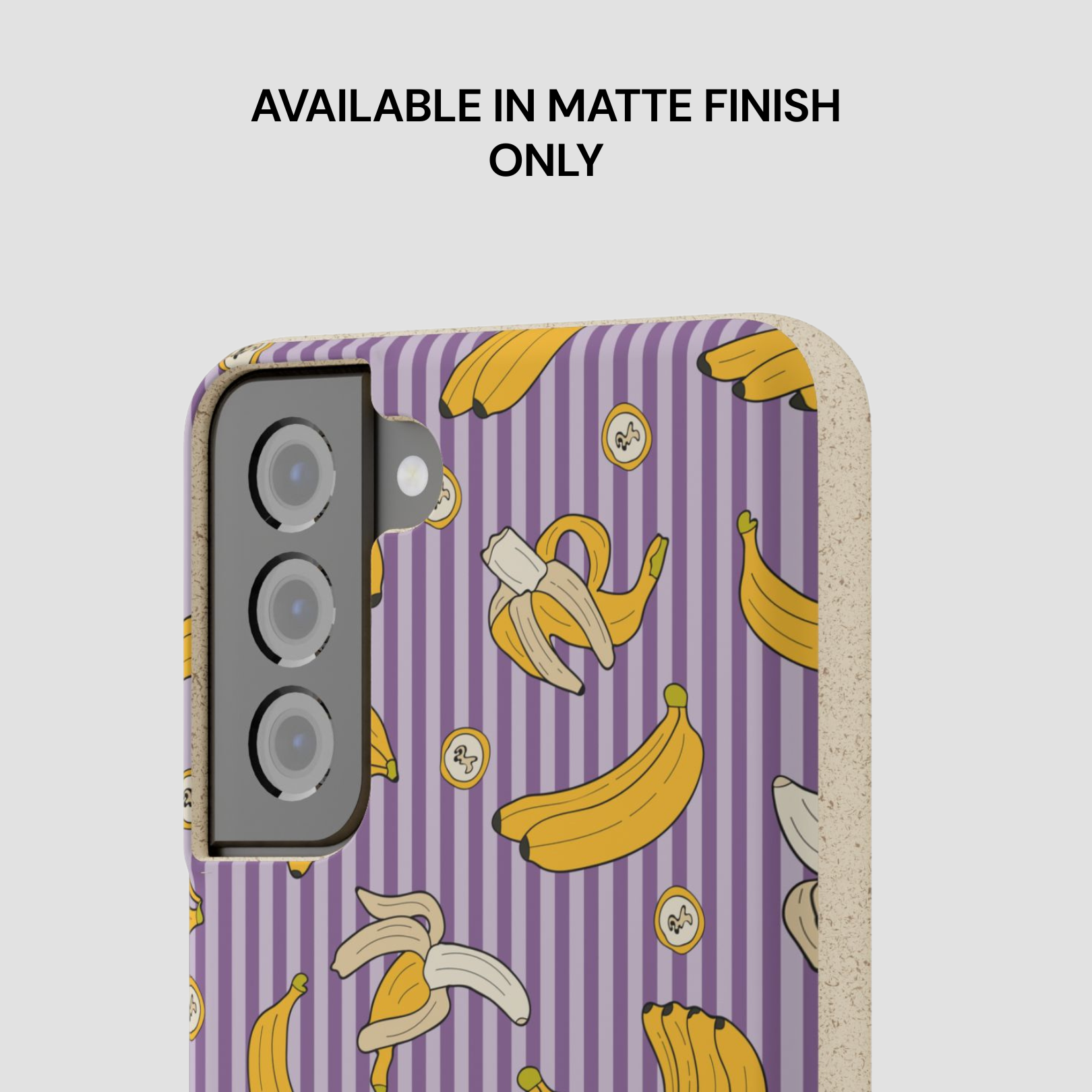 Phone case with banana pattern on a purple background