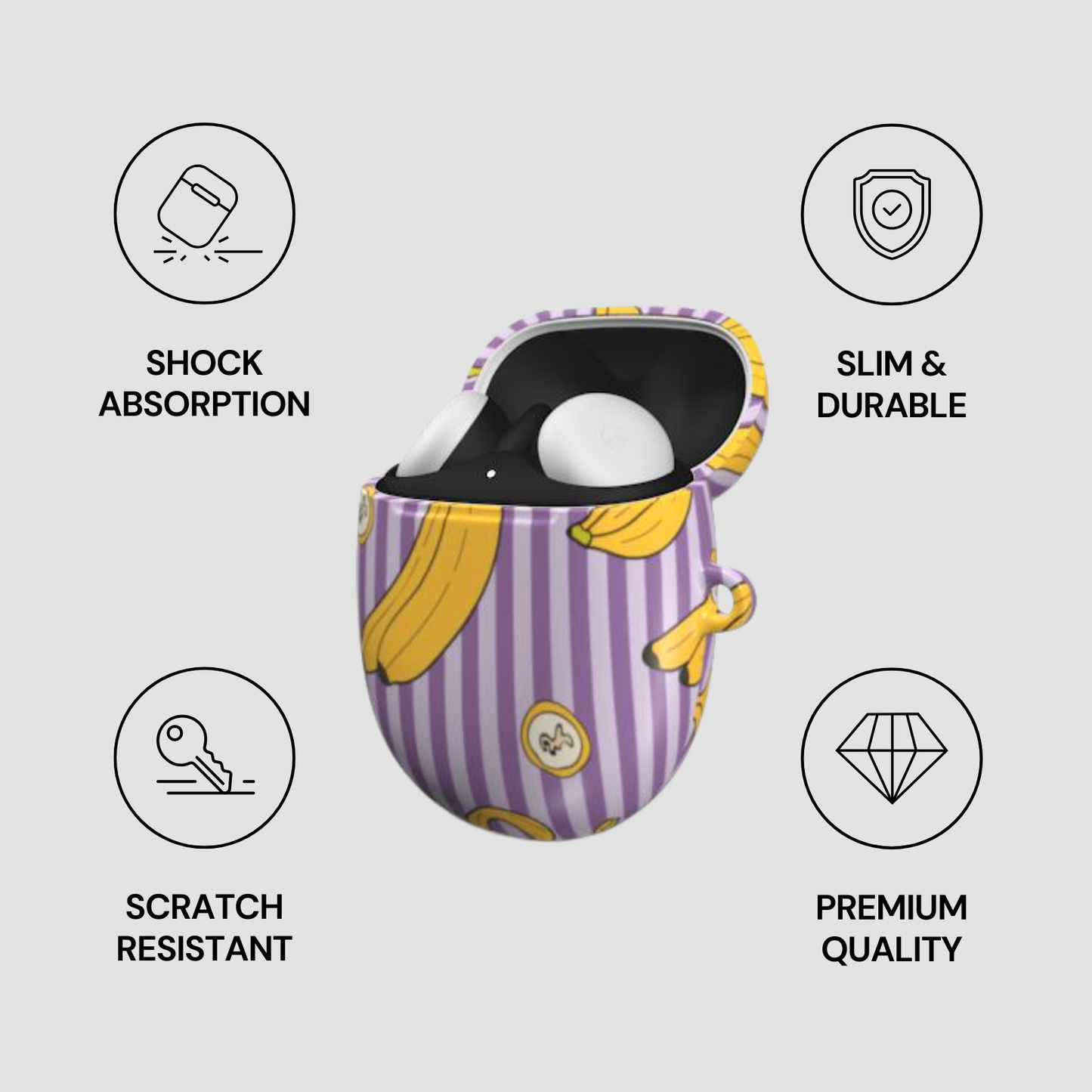 Product packaging with features highlighted on a gray background