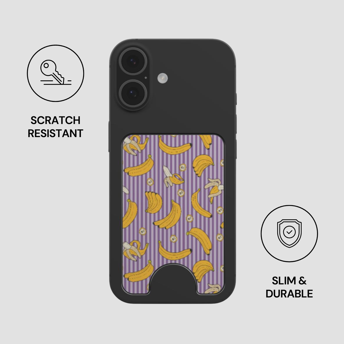 Banana Split Magnetic Wallet attached to the back of a phone showing slim and durable everyday use