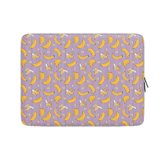 Laptop sleeve with yellow banana pattern on a purple background