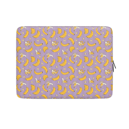 Laptop sleeve with yellow banana pattern on a purple background