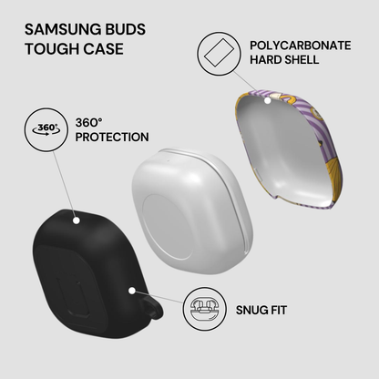 Samsung Buds Tough Case with features highlighted on a gray background