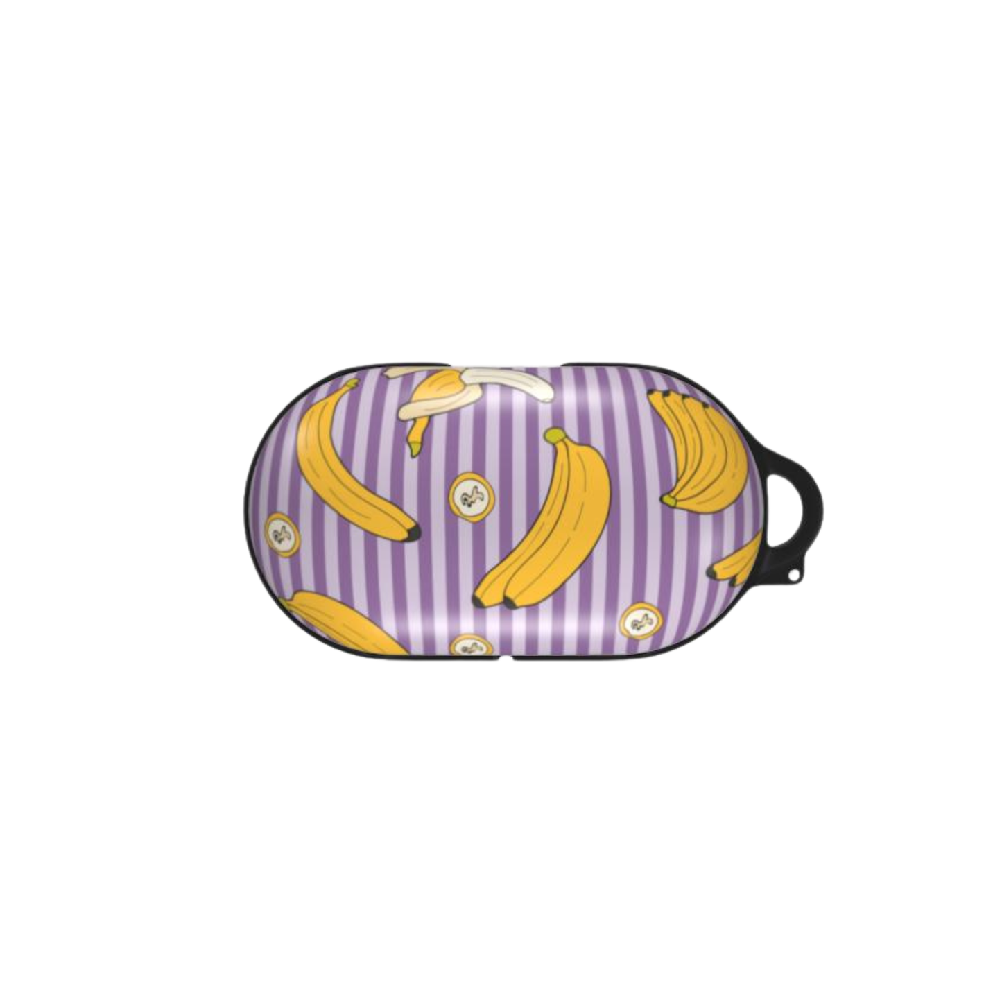 Sleep mask with banana pattern on a purple and white striped background