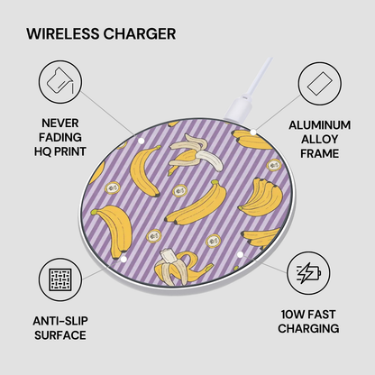 Wireless charger with banana pattern on a gray background