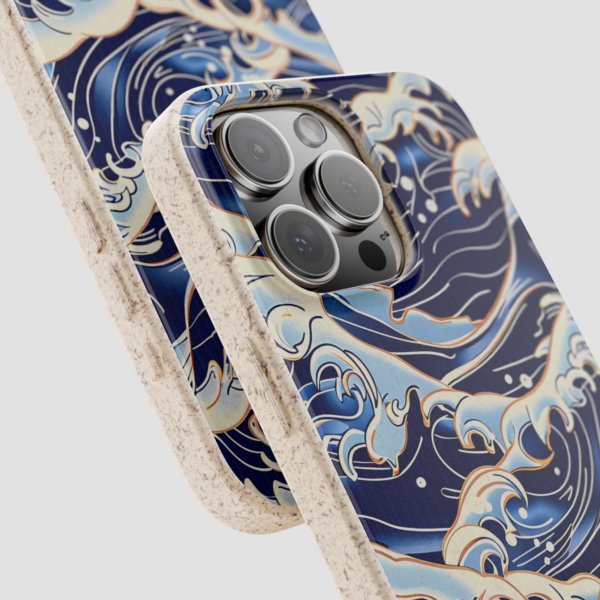 Phone case with wave design and beige border on a light gray background | Casenari