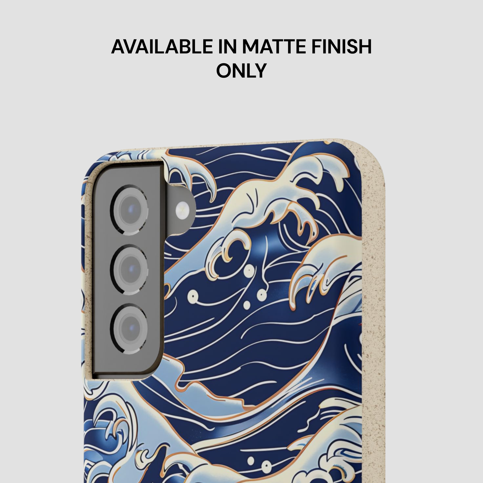 Phone case with wave design and text indicating matte finish only on a light gray background | Casenari
