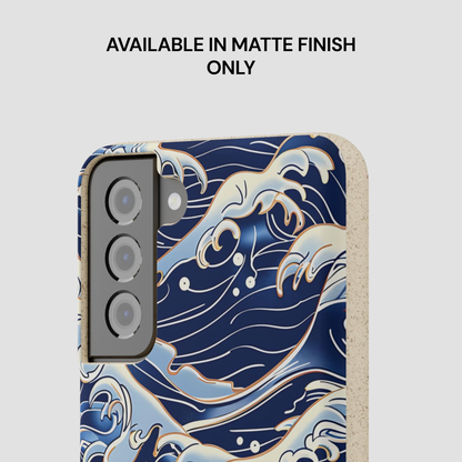 Phone case with wave design and text indicating matte finish only on a light gray background | Casenari