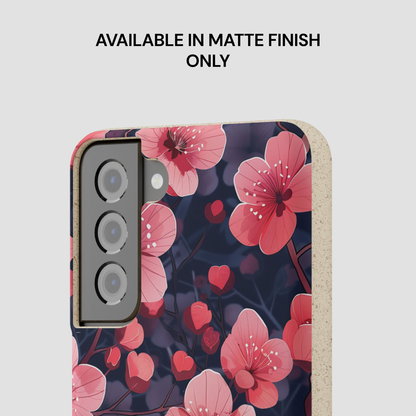 Floral phone case with pink flowers on a dark background, available in matte finish only.
