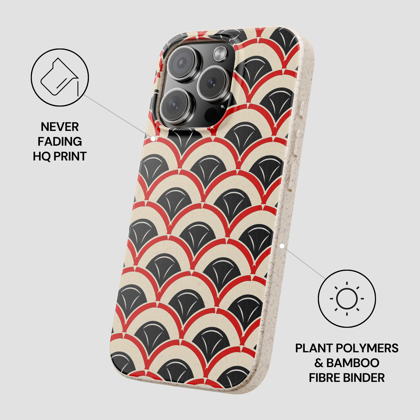 Phone case with geometric pattern on a light gray background