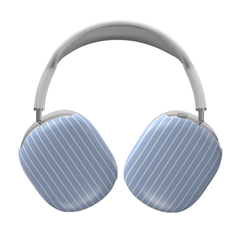 Blue and white striped headphones on a white background