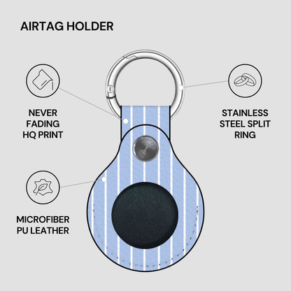 Airtag holder with features highlighted on a gray background