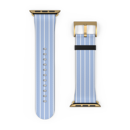 Two watch straps with blue and white striped pattern on a white background