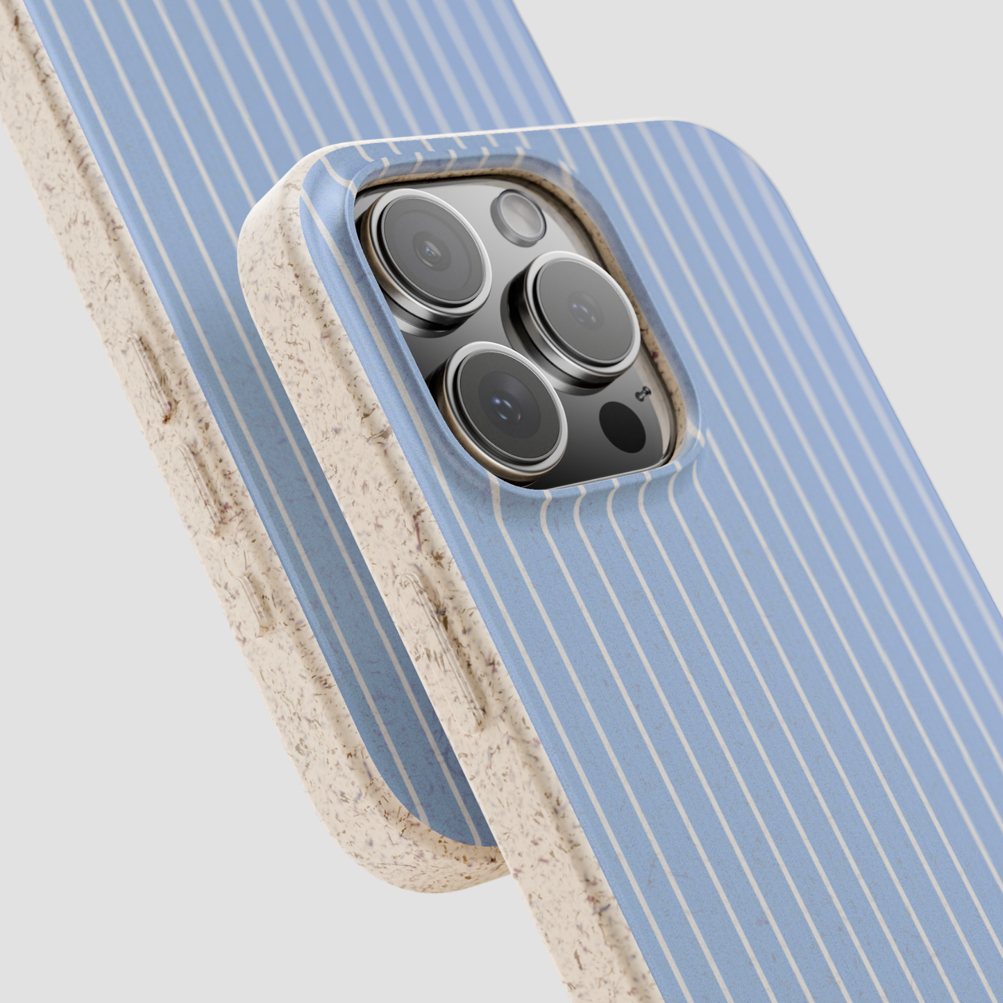 Phone case with blue striped design on a white background