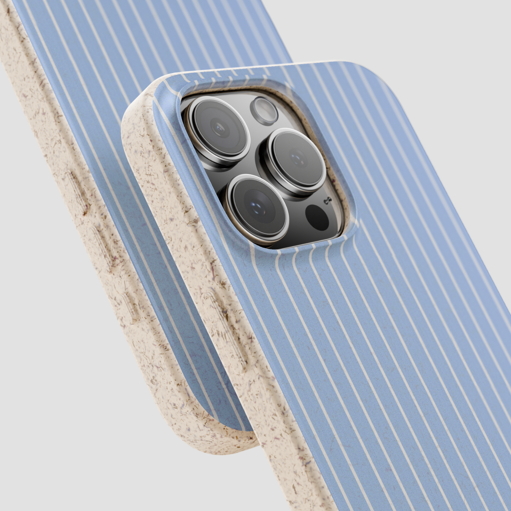 Phone case with blue striped design on a white background