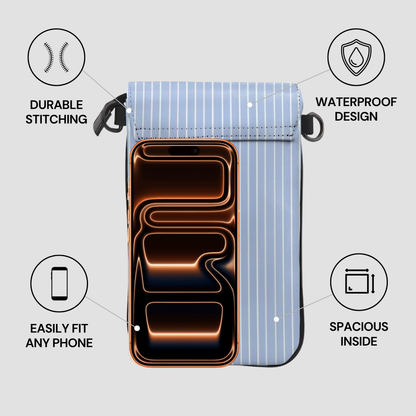 Phone case with features highlighted on a gray background