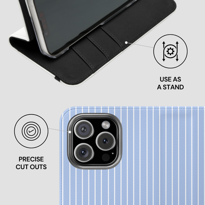 Phone case with stand feature and camera cutout details on a white background