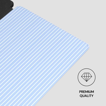 Blue striped mat with a diamond quality icon and text on a gray background