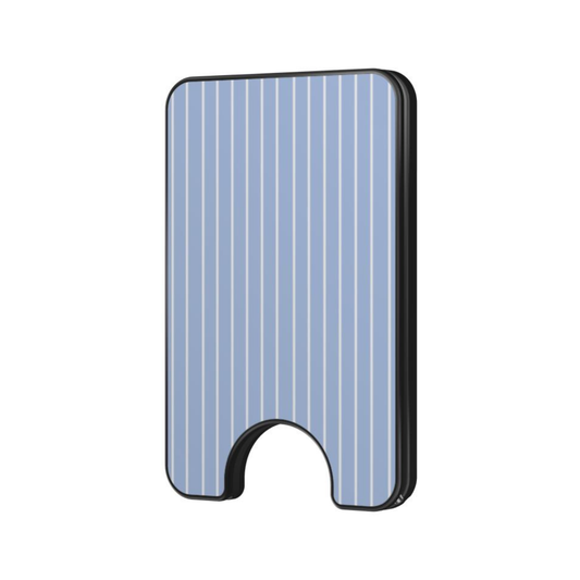 Blue Linen Magnetic Wallet with light blue striped design