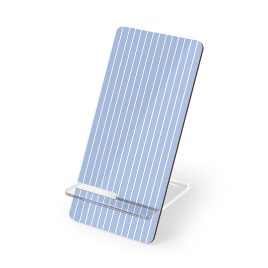 Phone stand with blue striped design on a white background