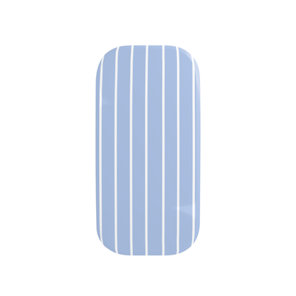 Rectangular blue and white striped object on a white background