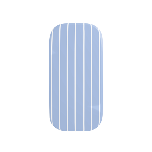 Rectangular blue and white striped object on a white background