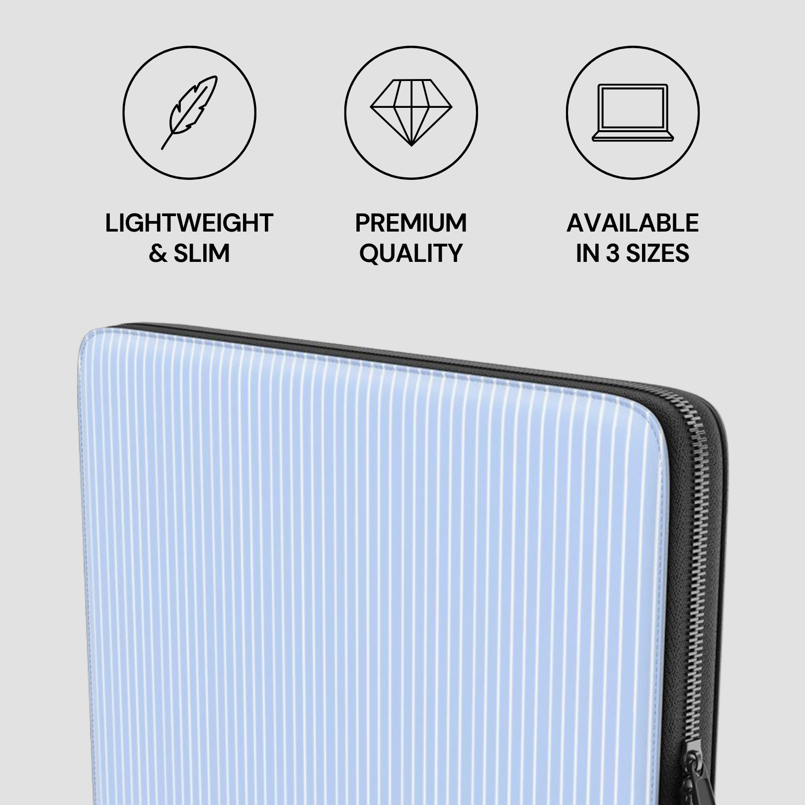 Lightweight and slim case with premium quality features on a gray background