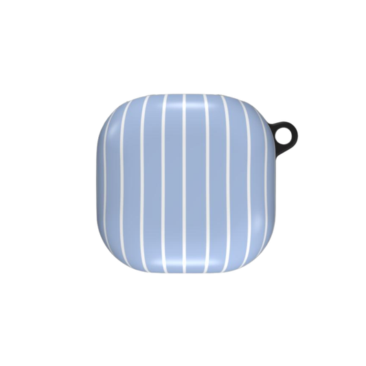 Blue striped pouch with a black clip on a white background