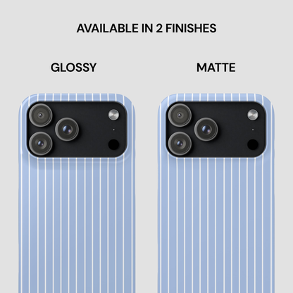 Two phone cases, one glossy and one matte, on a light gray background with text indicating finishes.