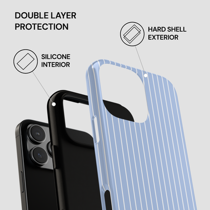 Phone case with double layer protection features on a gray background
