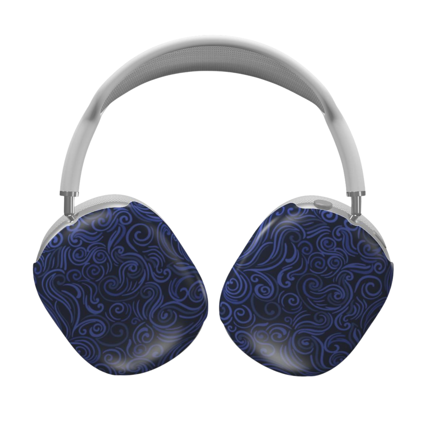 Headphones with blue patterned ear cups on a white background