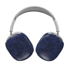 Headphones with blue patterned ear cups on a white background
