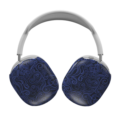 Headphones with blue patterned ear cups on a white background