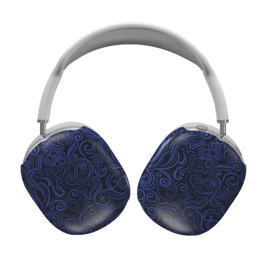 Headphones with blue patterned ear cups on a white background