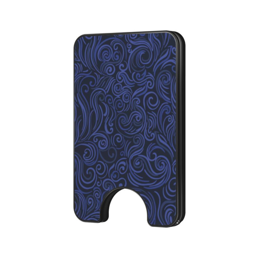 Blue Mirage Magnetic Wallet with a deep blue swirling pattern