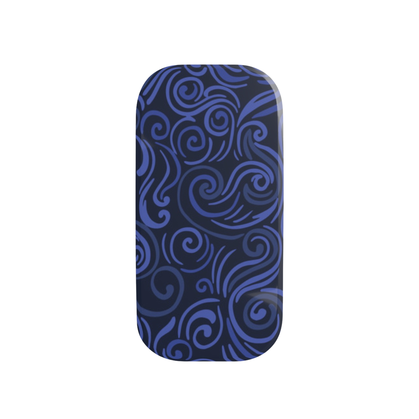 Blue swirl patterned object on a white background