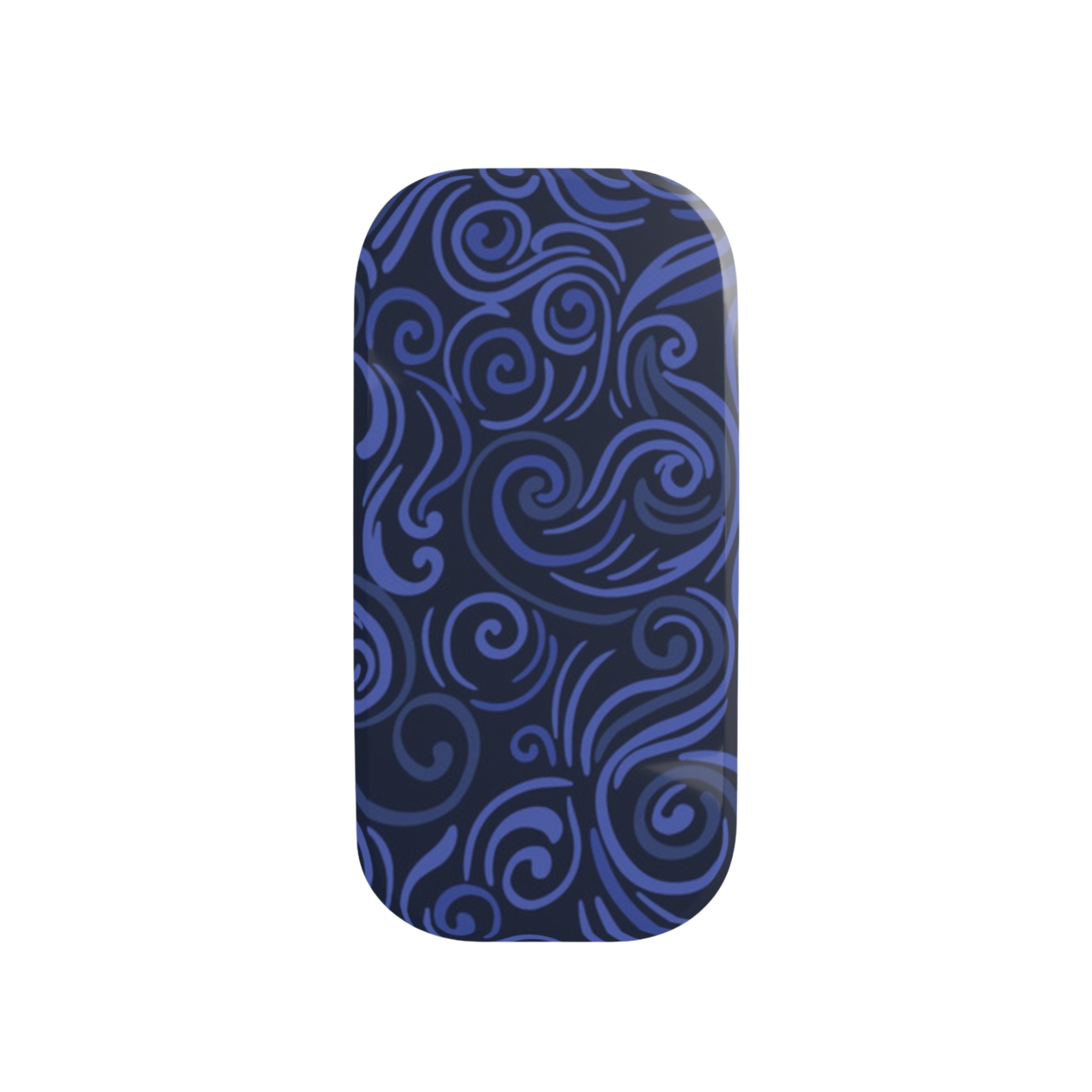 Blue swirl patterned object on a white background