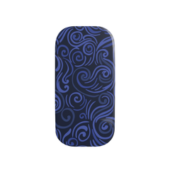 Blue swirl patterned object on a white background