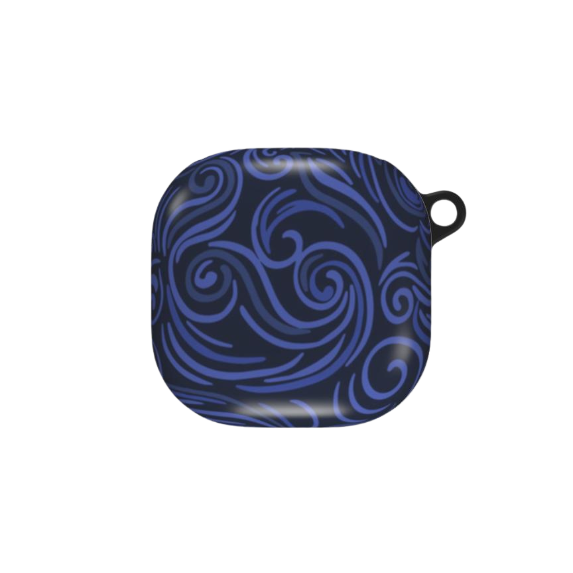 Black case with blue wavy pattern on a white background