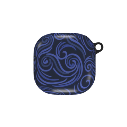 Black case with blue wavy pattern on a white background