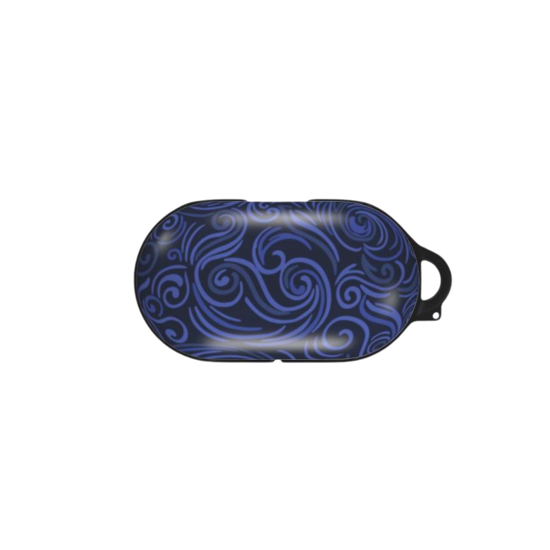 Blue and black patterned case on a white background