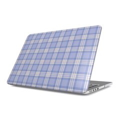 Laptop with a blue plaid design on a white background