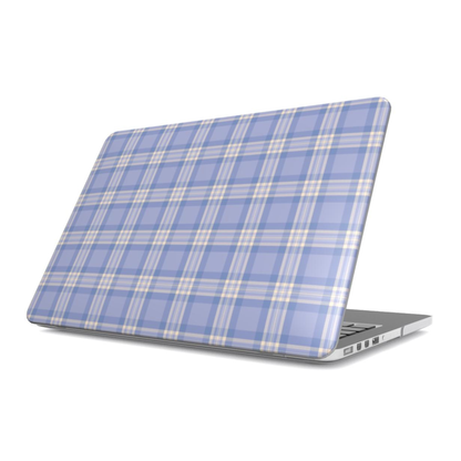 Laptop with a blue plaid design on a white background