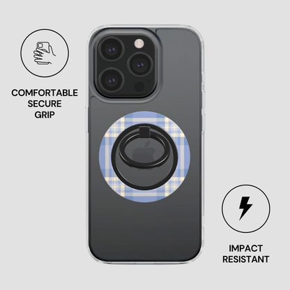 Phone case with ring holder on a gray background