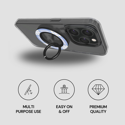 Phone case with ring holder on a gray background