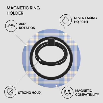 Magnetic ring holder with features highlighted on a gray background