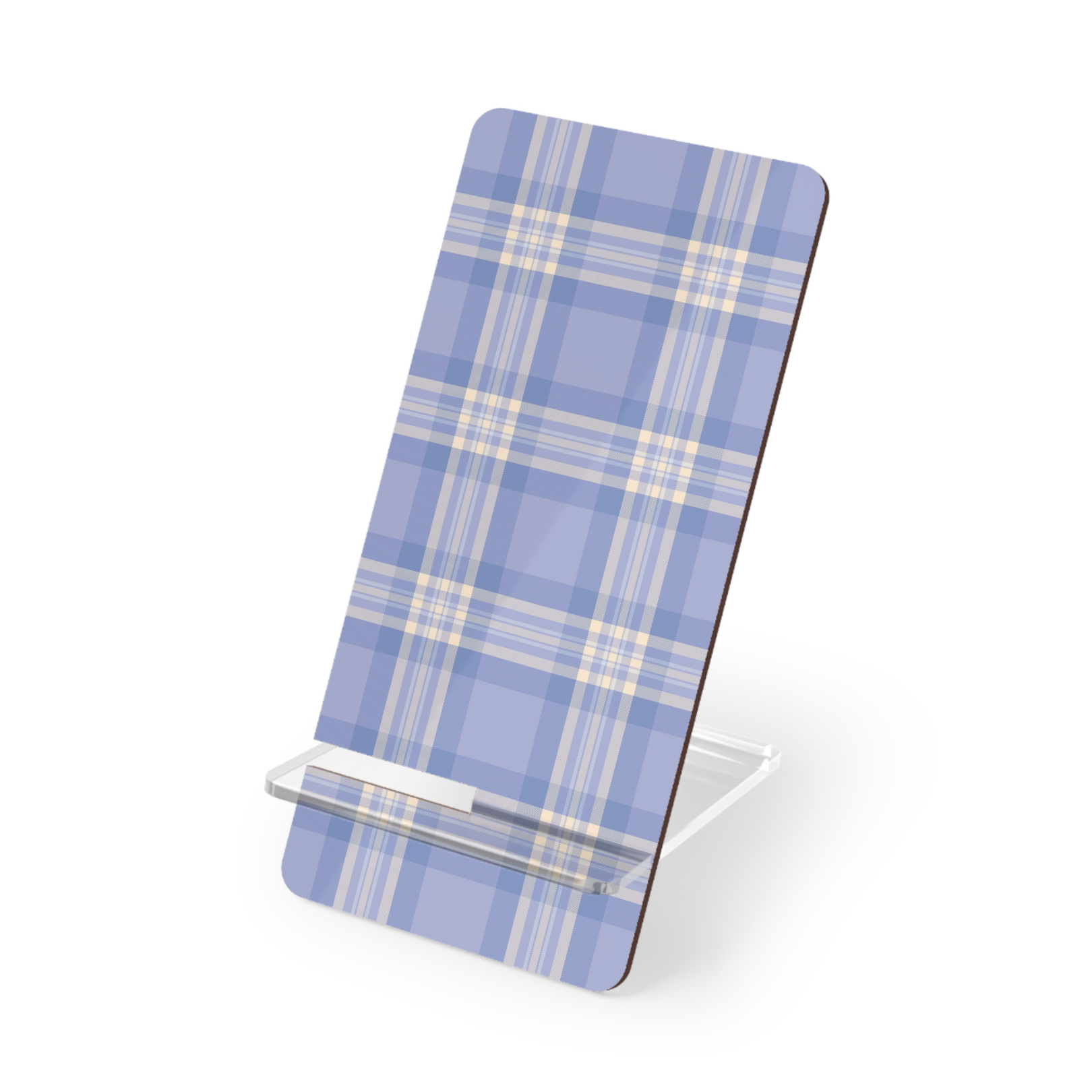 Blue plaid phone stand on a white background