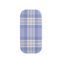 Rectangular phone grip with blue and white plaid pattern on a white background