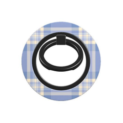 Phone ring holder with blue plaid design on a white background
