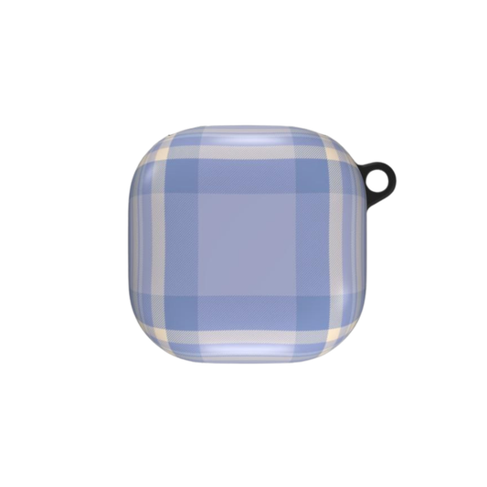 Blue and white checkered case on a white background
