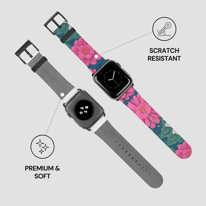 Smartwatch with floral and gray bands on a light gray background